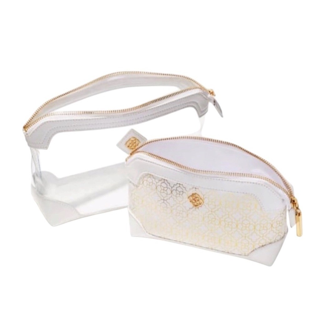 KENDRA SCOTT Duo Cosmetic Pouch Bags 2pc Set Makeup Clear NWT Clean Girl Neutral
